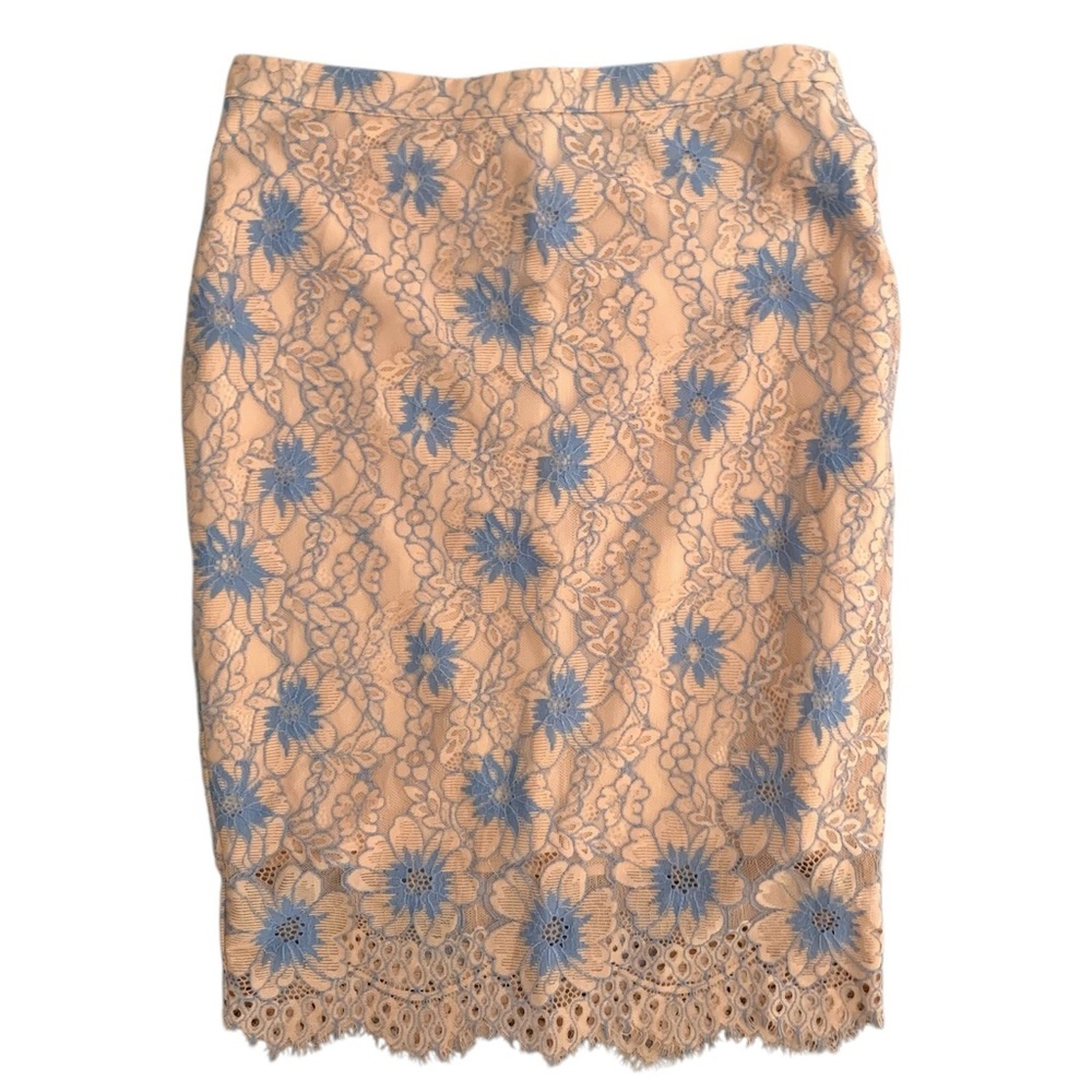 Lulu’s L peach lace mesh overlay pencil skirt office wedding bridal formal boho